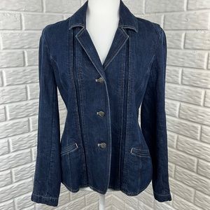 J JILL DENIM JEAN JACKET DARK WASH FITTED CUT SIZE 4